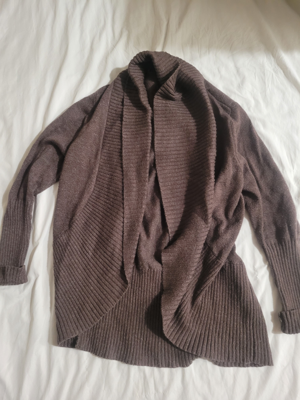 Denver Hayes Chocolate Brown Open-Front Draped Cardigan